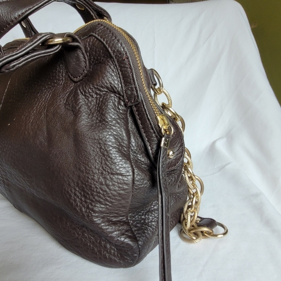 NEW Leather Handbag Gold Accents Faux Croc Turn Lock and Zip - Picture 6 of 13